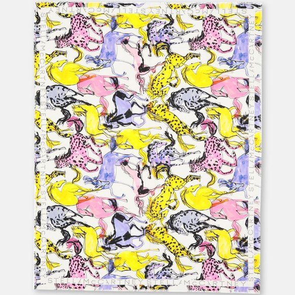 NWT$725 Stella McCartney Horse-Print Cotton-Silk Sarong Shawl Scarf Fringe Wrap - Picture 2 of 16